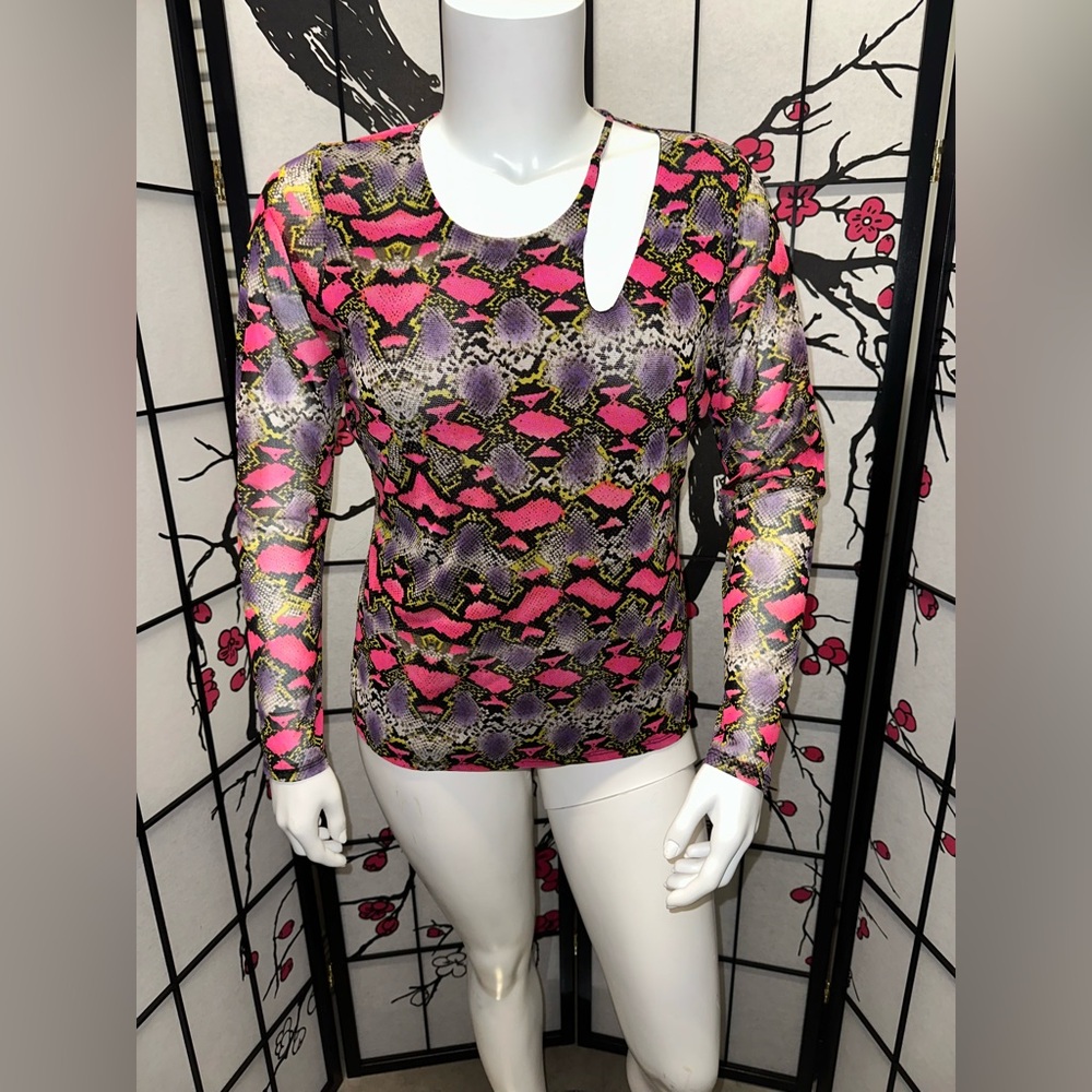 NWOT Neon print mesh snakeskin top